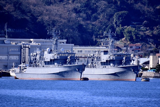 軍港めぐりに乗って見る長浦港 スクラップ待ちの元掃海艦やえやま、つしま。。20170212