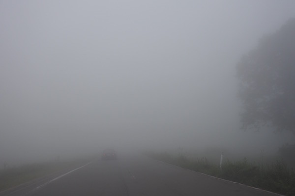 前が見えないほどの濃い霧に包まれ 前が見えないほどの濃い霧に包まれ